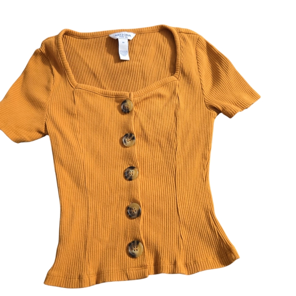 Arizona Jean Co Women's Mustard Button-down Ribbed Top